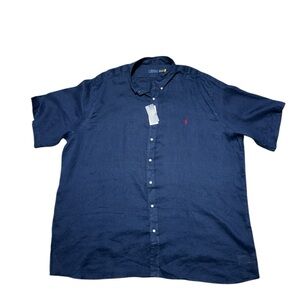 NWT $138 Polo Ralph Lauren Men’s Short Sleeve Navy 100% Linen Shirt Tall Sz 4XLT